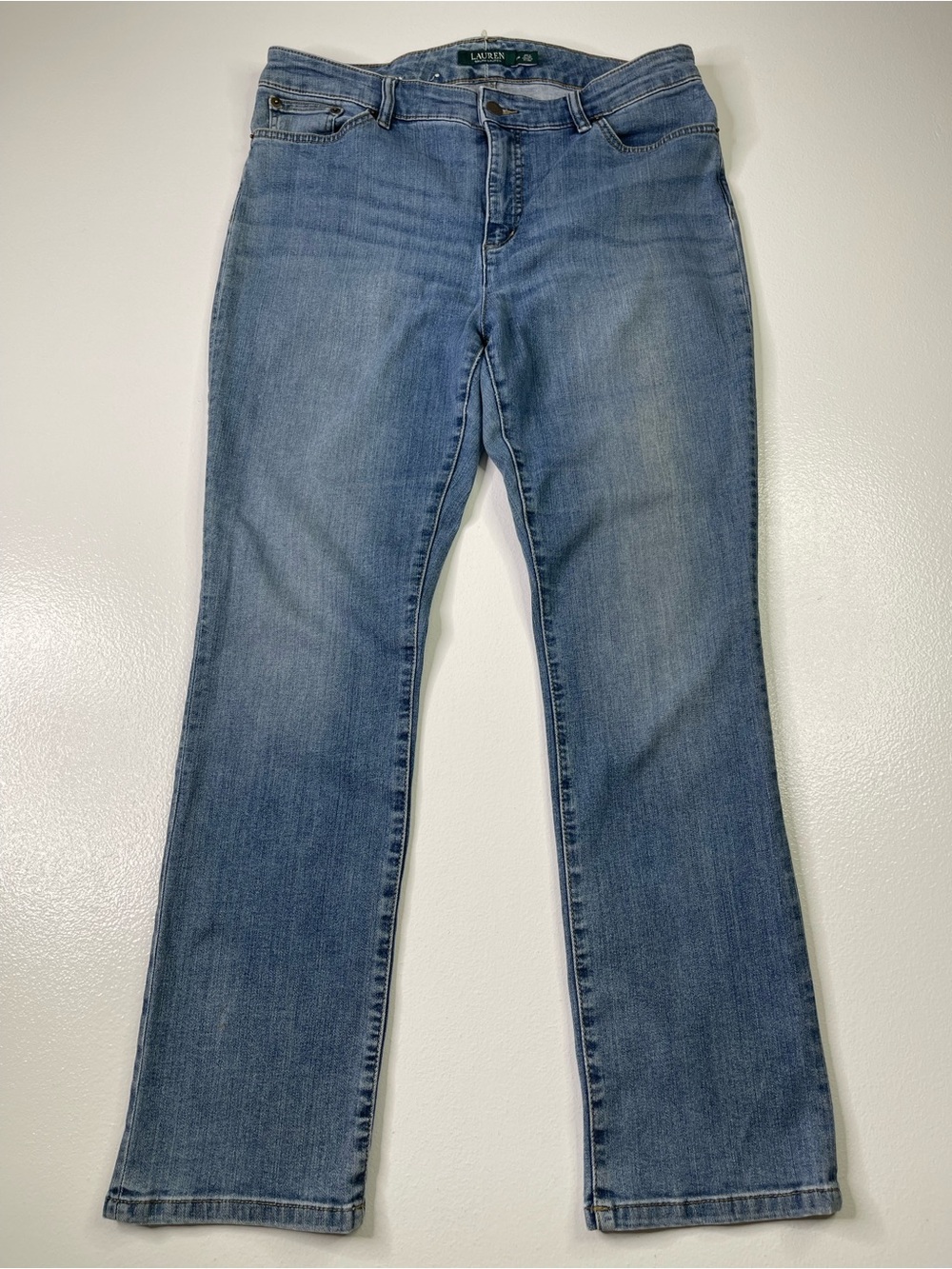Lauren Ralph Lauren Premier Straight Jeans Medium Wash Stretch Size 14P